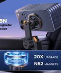 Tesla Model 3 And Y MagSafe Car Mount With Ultra Strong Magnetic Hold For iPhone 17 16 15 14 13 Pro Max Compatible Center Console Phone Holder shown in a Tesla with N52 magnets illustration.