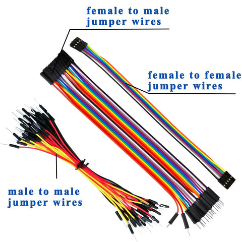 Colorful jumper wires for All In One 16 In 1 Smart Home Sensor Kit For Arduino And Raspberry Pi, includes male and female connectors