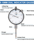 Rpeconu dial indicator with magnetic base; 0-1 in range, 0.001 in resolution, long-arm