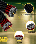 Close-up of Left Hand Wound Garage Door Torsion Spring 225x2x27 Heavy Duty Beefy Replacement For Right Side with black and red cone.