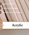 Crystal Clear Acrylic Wall Name Plate Holder 2 x 8 Inch Pack of 20 with easy adhesive tape mount shown in use
