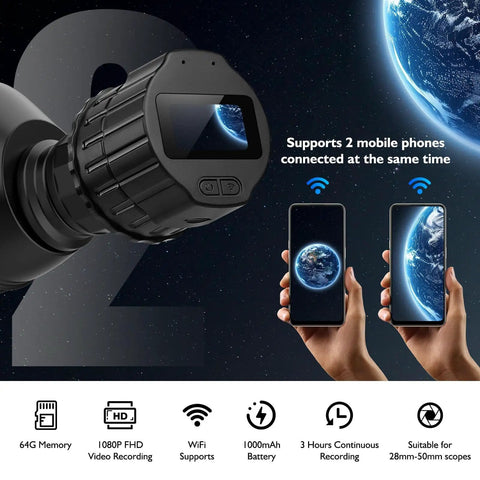 Telescope Camera Eyepiece With 64GB Card, 1080P FHD Recording, 1.5 Inch Screen showing WiFi phone connection for astrophotography