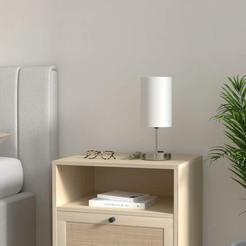 Pair Of Touch-Control Table Lamps With USB Ports And AC Outlet, 3-Way Dimmable Bedside Lamps With White Fabric Shade, Includes A19 LED Bulbs