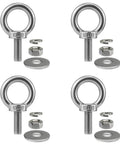 Solid As A Rock 304 Stainless Steel Eye Bolts With Nuts And Washers 4 Pack M10 X 25MM, showing bolts, nuts, and washers.