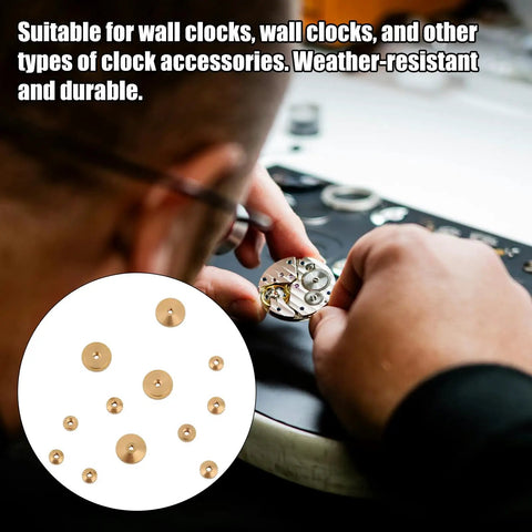 Watchmaker assembling timepiece with Brass Clock Hand Nut Kit With 12 Pieces In 5mm 6mm And 10mm OD Sizes Replacement Set visible