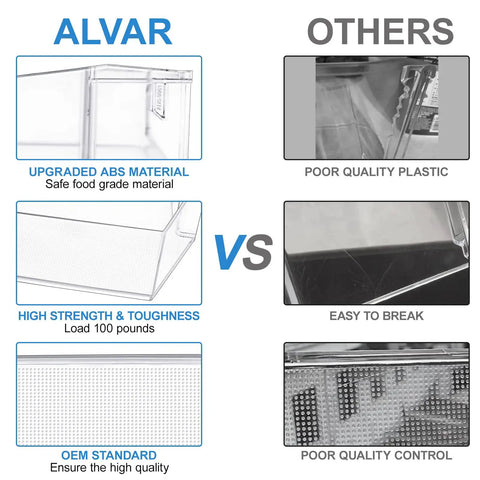 Comparison of Right Side Refrigerator Door Shelf Replacement Bin For Whirlpool, durable ABS vs lower quality alternatives.