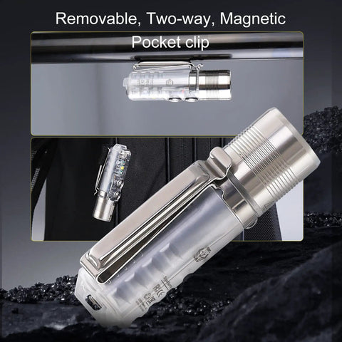 EDC USB C Rechargeable Flashlight With 1000 Lumen Output And 6500K Cool White, magnetic pocket clip feature