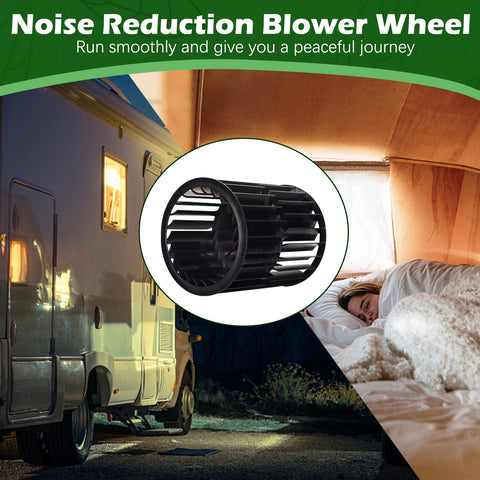 Beefed Up 1472A1191 Wheel Package Blower For RV Air Conditioners Mach Compatible shown beside a sleeping person in RV