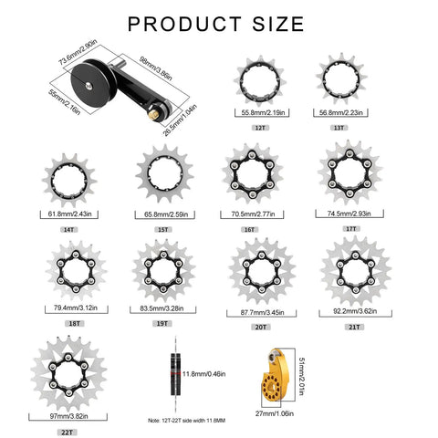 Upgrade Your Ride With This Tough Aluminum And Steel Single Speed Conversion Kit Chain Tensioner Guide For Easy Bicycles Adjuster Setup That Prevents Derailments And Keeps You Cruising Smooth On Every Dirt Track Or City Street Without Breaking A. size chart for 12T-22T single speed chain tensioner guide, aluminum and steel