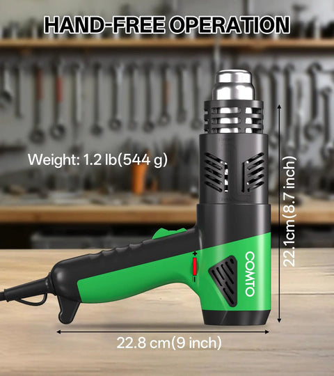 Side view of 1800W Industrial Heat Gun With Lightning Fast Heat Up 122F To 1202F Variable Temperature Control SG1004 on a workbench