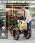 Electric Tricycle For Adults With Beast 1350W Motor, 48V 15.6Ah Battery, 20x4 Fat Tire Folding Trike, 3 Wheel Ebike, Up To 20 MPH, Differential Drive, Rugged Brown And Black Finish, loaded with groceries