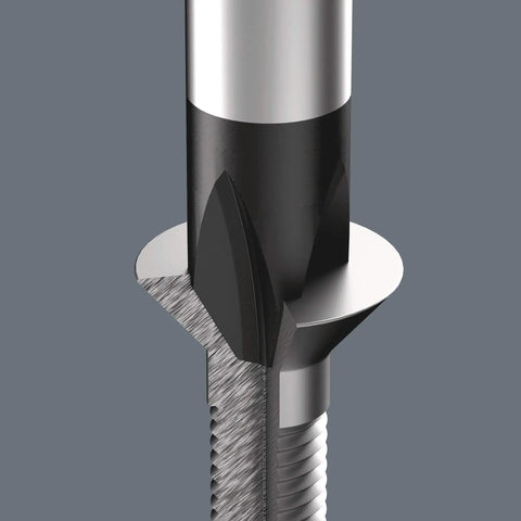 Close-up of tip of Kraftform Micro Phillips Screwdriver For Electronics PH 00 X 60 mm showing black point for precise fit.