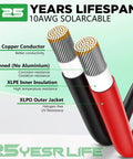 Close-up of 30 Ft 10AWG Solar Extension Cable with tin-coated copper PV wire, showing conductor layers and features for home boat RV use.