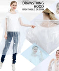 Ultra Thick Disposable Rain Ponchos For Adults With Hood 10 Pack Clear Budget Friendly Outdoor Rain Gear showing clear poncho with drawstring hood