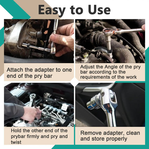 Easy to use steps for Two Piece Heavy Duty Pry Bar Wrench Adapter Head Set With Two Styles Crowbar Adapters With Half Inch Drive