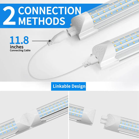 Ultra Bright 24W 3600LM 6500K D Shape T8 LED Shop Light linkable fixture close-up showing connection methods.