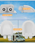 2 Pack IP68 Waterproof Solar Cable Entry Glands - Heavy Duty Weatherproof Dual Cable Entry Housing For Solar Panels On RVs, Campers, Boats, Marine, Caravan, White, shown from multiple angles with measurements.