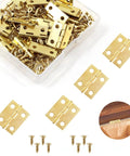 Nifty Mini Brass Hinges 18 X 15 Mm Bulk Pack Of 30 Rock Solid Vintage Hardware for DIY projects with screws in a clear box.