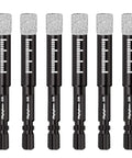 Six-piece Mgtgbao 3/8-in dry diamond drill bit set with 10mm hex shanks for porcelain tile ceramic granite