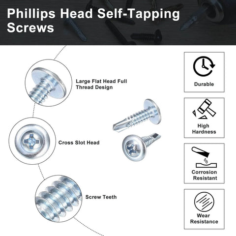 50Pcs No 10 X 3/4 Inch Phillips Head Self-Tapping Screws, Self-Drilling Flat Head Carbon Steel Wood Metal Plastic Fasteners, Blue