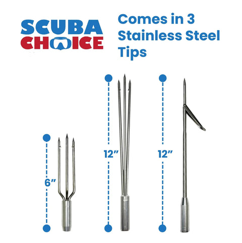 Three stainless steel spear tips for 5 Foot Two-Piece Fiberglass Travel Pole Spear With 3 Tip Set Paralyzer Single Barb And Lionfish Tip