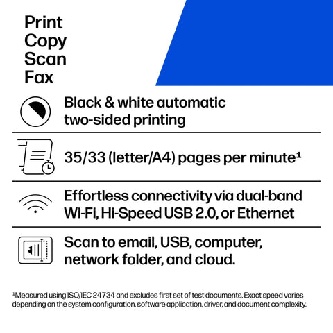 All In One Wireless Black And White Laser Printer specifications and features.