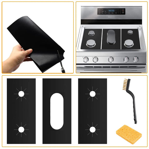 32 Inch Wide Stove Covers For Gas Stoves Extra Long Burner Mats Reusable Nonstick Washable Heat Resistant Stove Top Protectors For Samsung Gas Range Heavy Duty Easy Trim 3 Pack with brush and sponge