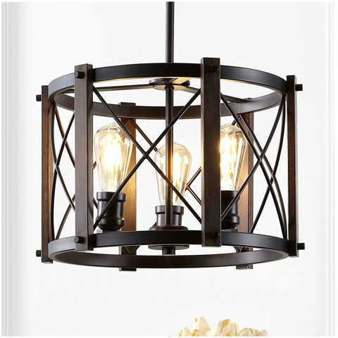 Oil Rubbed Bronze 30 Inch 5 Light Farmhouse Drum Pendant Light With Dimmable LED Bulbs Included, Industrial Chandelier For Kitchen