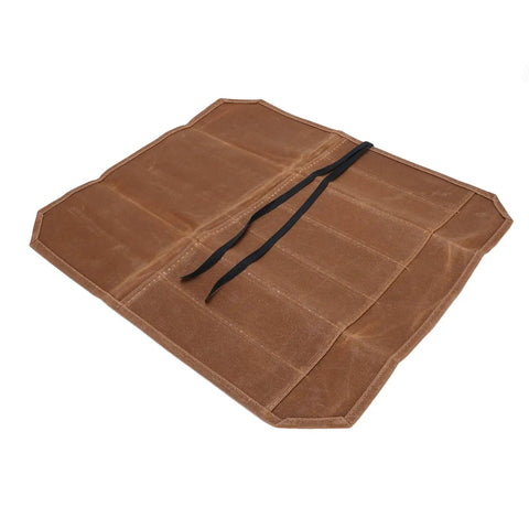Open view of Waxed Canvas Chef Knife Roll Bag Seven Slots Lightweight Knife Carrier For Kitchen Chefs Outdoor Camping And Picnics