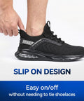 Lightweight Steel Toe Shoes For Men And Women With Air Cushion Comfort, Slip Resistant Work Sneakers, easy slip-on design