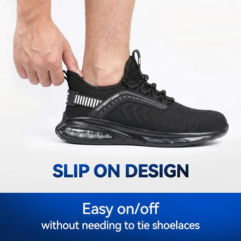 Lightweight Steel Toe Shoes For Men And Women With Air Cushion Comfort, Slip Resistant Work Sneakers, easy slip-on design
