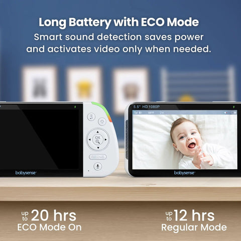 Full HD 5.5 Inch Split Screen Baby Monitor With Two Cameras Six Color Night Light White Noise Sound And Light Machine 20 Hour Battery