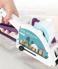 Portable Handheld Label Applicator Gun For Barcodes And Stickers, lightweight design with blue label roll and ergonomic grip.
