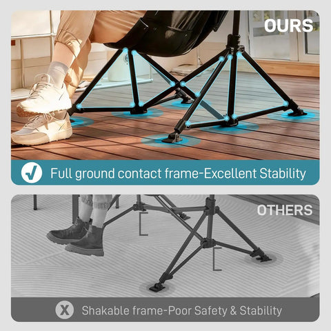 Oversized Padded Hammock Camping Chair With Storage Pockets Heavy Duty Foldable Rocking Camp Chair That Supports Up To 400Lbs Portable With Carry Bag Perfect For Outdoors And Backyards Beast Mode Ready, highlighting ground contact frame for stability.