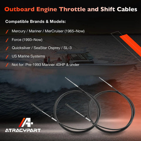 Gen 2 15Ft Outboard Control Cables Set 2Pcs Upgraded Throttle And Shift Cables For Mercury Mariner MerCruiser Quicksilver Force Great Fit Easy Install Long Lasting Performance