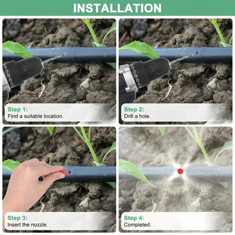 Step-by-step installation of 100 Pack Pressure Activated Pump Spray Heads For 360 Degree Red Micro Mist Irrigation Systems