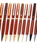 Premium Slimline Pen Turning Kit With 10 Pack Assorted Fly Metallic Finishes Including Gold Black Chrome Gun Metal And Copper Plus Cross Style Refills For Crafting Dope Custom 7mm Ballpoint Pens, showcasing metallic pens.