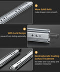 Heavy Duty Locking Drawer Slides with Full Extension Ball Bearing Side Mount Rails, 18-40 inch, detail view with lock design, 265 lb capacity.