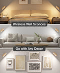 Cordless Wall Sconces Pair, Zero Wire Fuss Setup With Massive Rechargeable Battery, Smooth Dimming Control, Built Tight For Any Room, Straight Up Game Changer For Cozy Lighting in a stylish bedroom and living room setting.