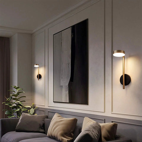 Two In One Plug In Or Hardwired Industrial Gold Brass Wall Sconces With Adjustable Metal Arm Dual Pack in living room setting