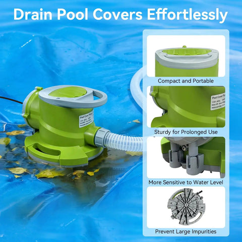 Automatic Pool Cover Pump One Quarter HP Submersible Sump Pump With 1800 GPH on blue tarp, side view
