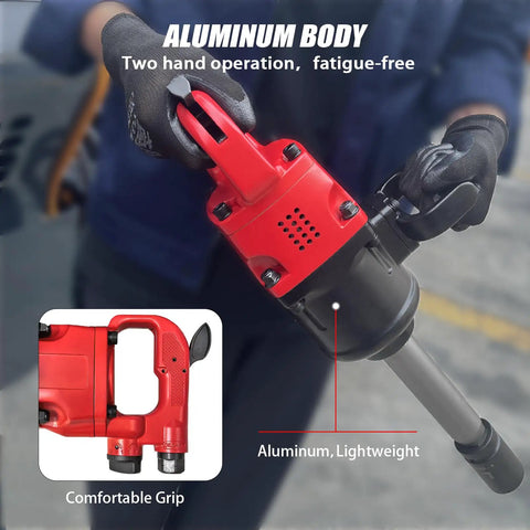 High Performance 1 Inch Air Impact Wrench Built With A Pinless Hammer Mechanism And 4200 Rpm No Load Speed Plus Boss Level 2800 Ft Lbs Max Torque For Yanking Rusty Bolts On The Shop Floor, featuring aluminum body and comfortable grip.