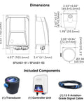 Ultrasonic Hull Defense System With 200 Sq Ft Coverage Per Transducer Prevents Barnacles And Algae Growth Fully Automated All Day Protection Submersible IP68 Boat Hull Shield Includes Transducer And Control Unit 4 Year Warranty, dimension diagram