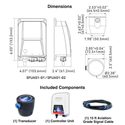 Ultrasonic Hull Defense System With 200 Sq Ft Coverage Per Transducer Prevents Barnacles And Algae Growth Fully Automated All Day Protection Submersible IP68 Boat Hull Shield Includes Transducer And Control Unit 4 Year Warranty, dimension diagram