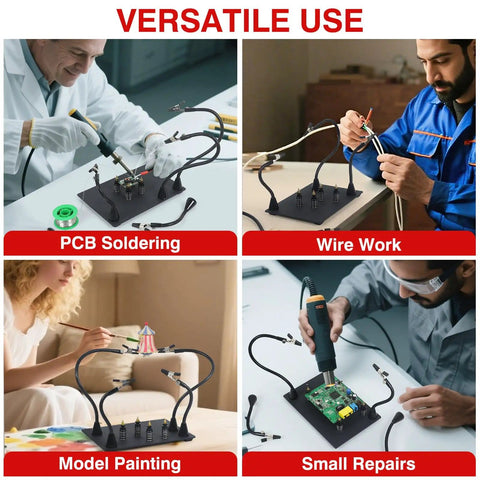 Adjustable Soldering Helping Hands with Four Magnetized Pillars and Flexible Arms for Versatile PCB Soldering, Wire Work, and Repairs