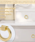 4 Pack Gold Cabinet Knobs With Screws, Brushed Gold Ring Pulls for Dresser and Wardrobe, shown installed on white drawer