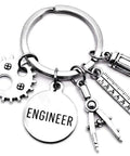 Techie Engineer Keychain For Mechanical Engineering Students And Teachers, Gear Ruler Compass Pencil Charms, Design Engineer Graduation Gift