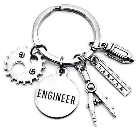 Techie Engineer Keychain For Mechanical Engineering Students And Teachers, Gear Ruler Compass Pencil Charms, Design Engineer Graduation Gift