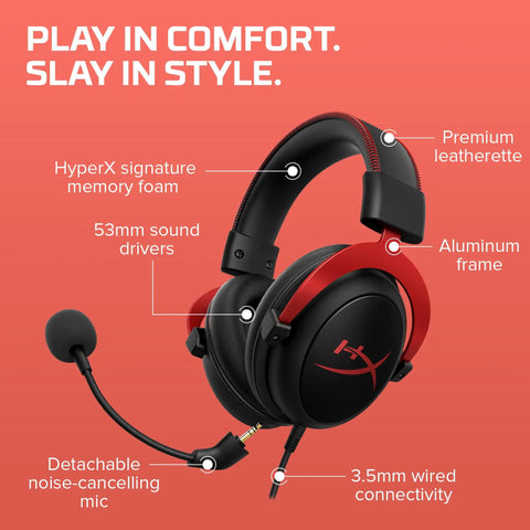 Cloud II Gaming Headset With Seven Point One Surround Sound Over Ear Gamer Ready Memory Foam Ear Pads And Durable Aluminum Frame