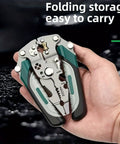 18 In 1 Folding Pliers Multi Tool For Electricians, Heavy Duty Wire Stripper Crimper Cutter, shown folded in hand
